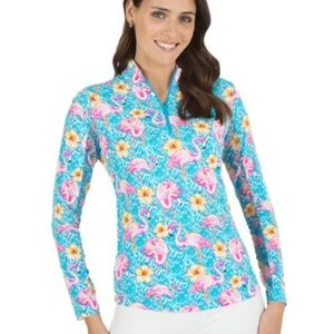 NWT IBKUL Penny Print Long Sleeve Mock Neck Top in Turquoise Multi size XXL